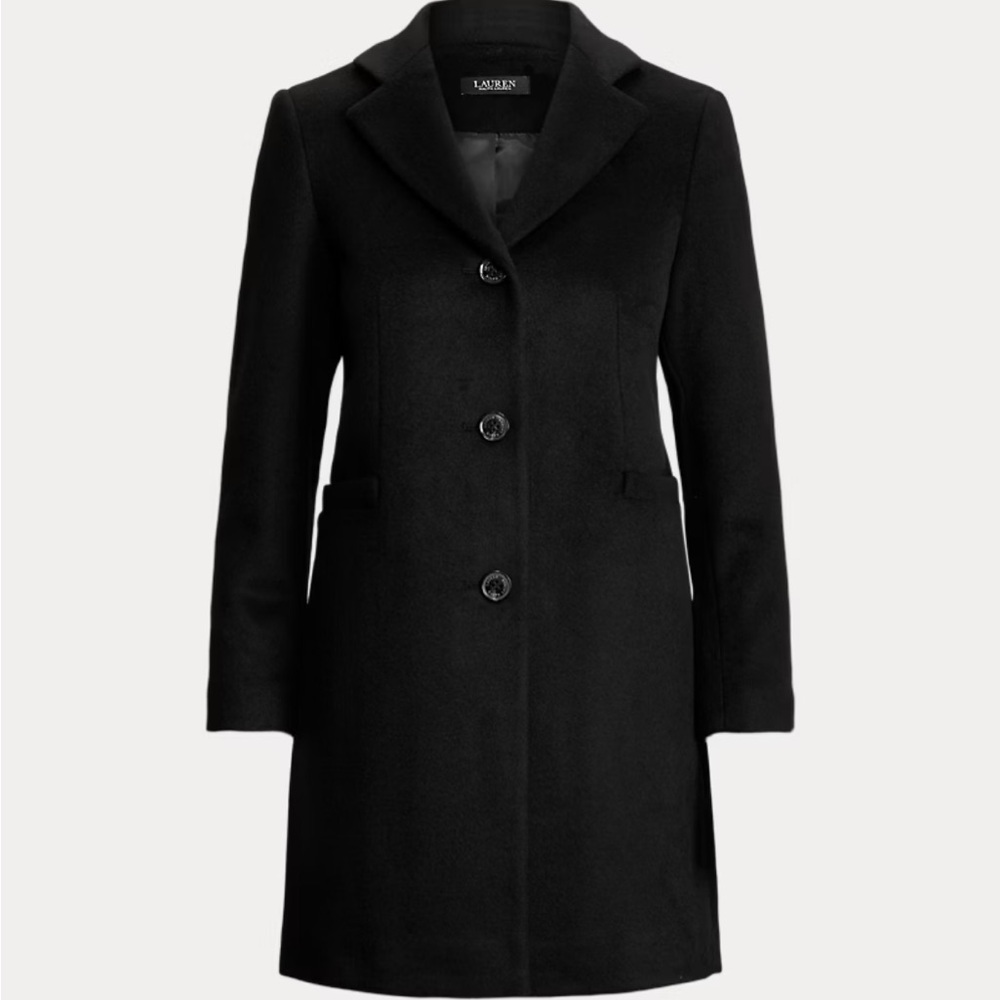Ralph Lauren Elegant Black Wool Blend Trench Coat